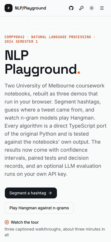 The landing page on a 390 pixel wide phone screen.
